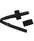 Black adjustable strap with buckle and separate piece on white background.