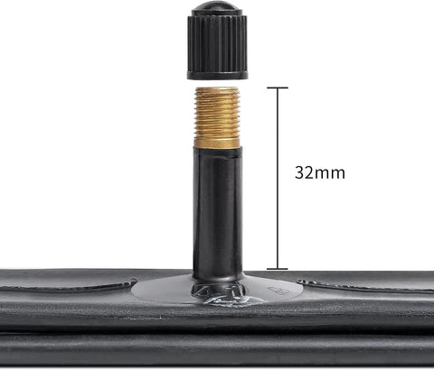 Close-up of AV32mm Schrader valve on Two Pack Heavy Duty Bike Inner Tubes 20x1.50 1.75 1.90 Fits 38 406 Tires