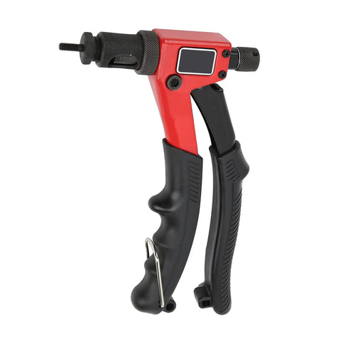 Rivet Nut Gun Kit Hand Riveter Manual Setter Tool M3 To M6 in red and black with comfy grip, for automotive and industrial projects.