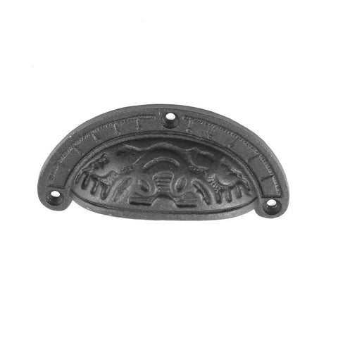 Premium Black Wrought Iron Cup Pulls 4 X 2 Inch Cabinet Drawer Handles Pack Of Six with antique geometric design