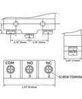 Technical diagram of Z-15GW2S-B Micro Switch With Long Hinge Roller Lever Momentary Limit Switch showing dimensions and screw terminals.