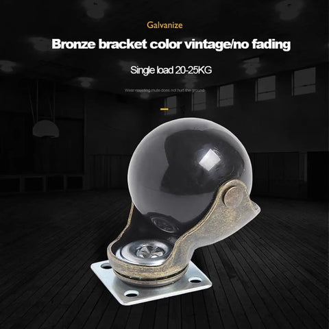 Rock Solid Vintage Brass Ball Caster Wheels With Secure Locking Brakes For Furniture Smooth As Silk Roll 2 Inch Heavy Duty Replacement Rollers Set Of Four For Couches Desks And Shelves, showing a vintage-style black caster with a bronze bracket.