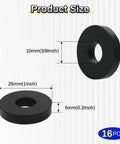 Heavy Duty Rubber Spacers And Anti Vibration Pads 16 Pack dimensions 25mm outer ring 10mm bore 5mm depth black cushions