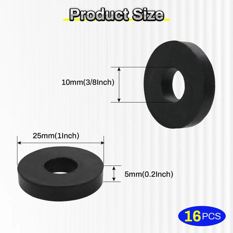 Heavy Duty Rubber Spacers And Anti Vibration Pads 16 Pack dimensions 25mm outer ring 10mm bore 5mm depth black cushions