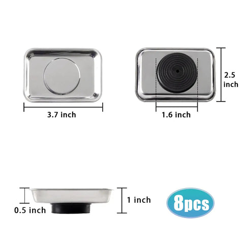 Dimensions of Eight Piece Rectangle Magnetic Tray Set Stainless Steel Tool Trays For Screws Sockets Bolts Pins Nails And Small Parts Holder For Mechanics And Automotive Workbenches