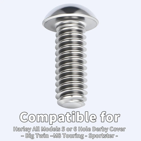 Heavy Duty Torx Titanium Alloy Bolts For Harley Derby Cover 5 Or 6 Hole Pattern with a smooth domed top and threaded design.