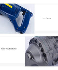 Close-up of electric hydraulic rebar bender and cutter portable steel shear showing non-slip grip and screw ring distribution