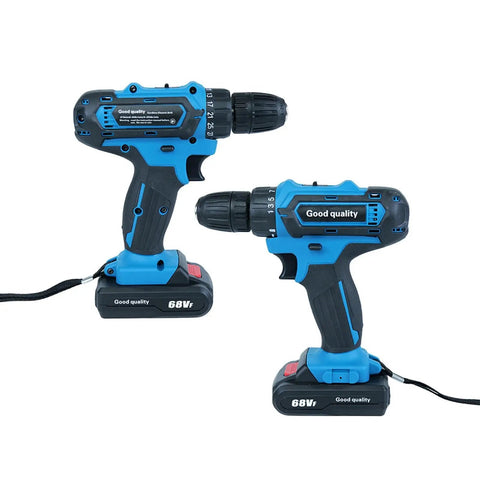 Heavy Duty 21V Brushless Cordless Drill Set With Badass Torque Two Speed Modes And Complete Screwdriver Bits For Concrete Metal Chores And Rapid Pro Diy Builds Today - blue and black cordless drill angled view.