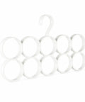 Slick Closet Organizer And Scarf Hanger That Crushes Your Morning Clutter With Wide Loops For Quick Belt Tie And Hijab Storage, clear material with hanging hook and eight rings.