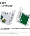 Washer Accelerometer Sensor Replacement for Quiet Spin and Smooth Laundry Day Vibration Control Module Fixes Unbalanced Loads and Excessive Vibration Will Not Spin Shakes Or Wet Clothes Easy Install and Durable Performance white plastic sensor front and back