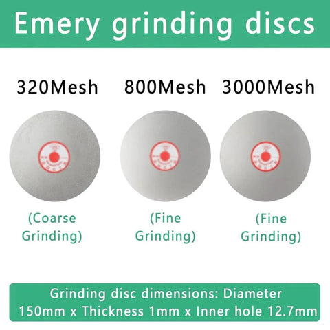 Emery grinding discs in coarse and fine mesh sizes for Straight Shooter Wet And Dry Bench Grinder, 150mm diameter.