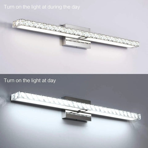 Crystal Vanity Lights LED Thirty Three Point Five Inch Dimmable Bathroom Light Fixtures In Modern Chrome Over Mirror Vanity Bar