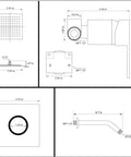 Technical diagram of Single Function Shower Trim Kit With Rough In Valve And Square Rain Showerhead In Polished Chrome dimensions.