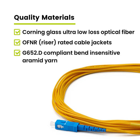 Rock Solid Plug And Play LC To SC OS2 Singlemode Fiber Patch Cable 7 Meters Yellow Simplex 9 By 125 Um Riser Rated OFNR with quality materials.