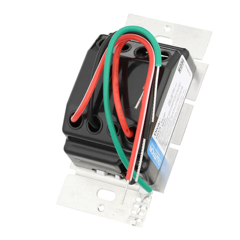 Buttery Smooth LED Dimmer Switch With Sleek Paddle Design For Single Pole And Three Way Installations, black housing, three wires, side view.