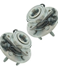 Front Driver And Passenger Wheel Bearing Hub Assembly Set Drop Straight In Heavy Duty Steel Construction closeup showing two hubs.