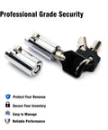 Two Pack Vending Machine Locks Keyed Alike With Six Identical Keys For Soda Snack Candy Machines And ATM Cabinets, High Security Tubular Keyway Cylinder Locks, Zinc Alloy Construction, No-Fuss Access With A Single Key That Opens Both Locks. Front view of tubular locks with keys on white background.