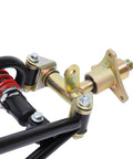 Close-up of Beefed Up Front Suspension Swingarm Kit With Upper And Lower Arms And 220mm Shock For DIY ATV Quad Go Kart Buggy Bolt On Upgrade.