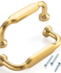 Premium Solid Metal Brushed Gold Cabinet Pulls, Heavy Duty Footed Drawer Handles with screws, sleek and durable design.