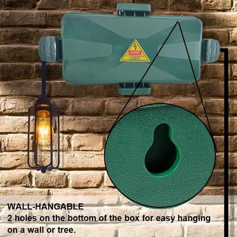 Heavy Duty Outdoor Electrical Box With Weatherproof Snap Cover Fits Garden Adapters And Extension Cords, wall-hangable, green PP, 7.6x3.9x3.3"