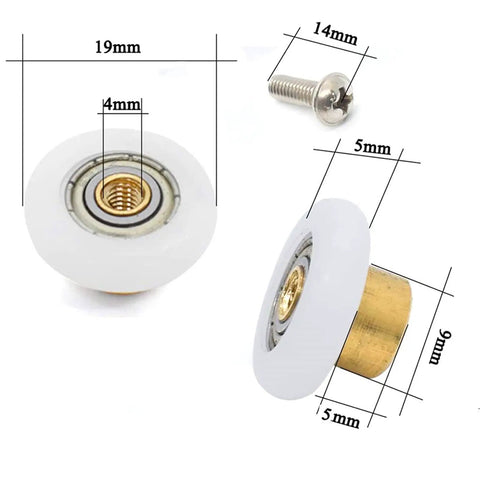 Four Pack Shower Door Rollers Set Replacement Wheels For Glass Sliding Doors 19mm Diameter By 5mm Thickness With 4mm Inner Hole And Stainless Screws