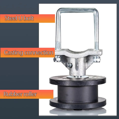 Heavy Duty Nylon Sliding Gate Rollers With 7 Inch Smooth Ride Wheels Designed For 4 Inch Square Posts And 2 Inch Cantilever Chain Link Fence Frames Zero Hassle Setup And Rock Solid Performance, featuring steel U-bolt and rubber roller.