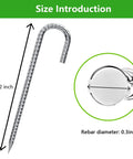 Heavy Duty 12 Inch Galvanized J Hook Ground Anchors Set Built To Last For Tents Plants Landscape Fabric And Artificial Turf Anti Rust Stakes That Stand Up To Wind And Weather shown in size illustration