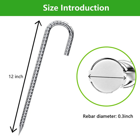 Heavy Duty 12 Inch Galvanized J Hook Ground Anchors Set Built To Last For Tents Plants Landscape Fabric And Artificial Turf Anti Rust Stakes That Stand Up To Wind And Weather shown in size illustration