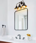 Farmhouse 25 Inch Vanity Light Fixture With Three Lights Over Mirror Rustic Wall Sconce In Metal Lampshade For Bathroom