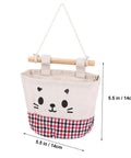 Wall Mounted Hanging Storage Bag Organizer With Solid Wooden Bar For Closets And Doorways Offers Nifty Multi Pockets For Remotes And Keys With Zero Drama Setup, featuring a cute cat design.