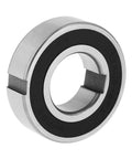 Heavy Duty One Way Sprag Clutch Bearing With Dual Keyway Freewheel Design, hardened steel, round with black seal.