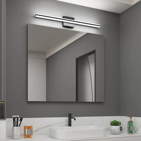32 Inch Black LED Vanity Light Bar For Bathroom Mirror, 20W Dimmable Over Mirror Fixture, Easy 15 Minute Install in modern bathroom