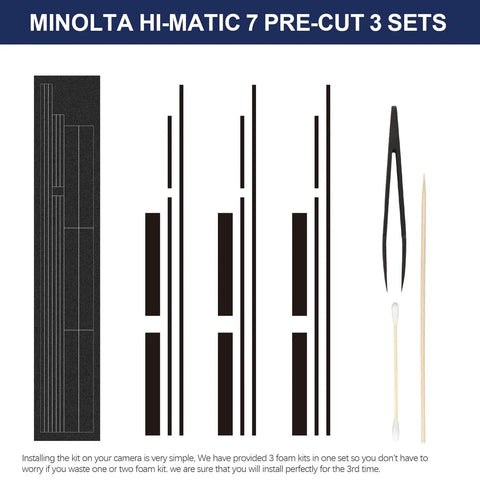 Top-Notch Pre-Cut Light Seal Foam Kit Takes Care of Light Leakage for Minolta Hi-Matic 7 7S 7S II Film Camera includes three foam strips.
