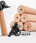 Heavy Duty Solid Wood Table Legs With Lockable Rolling Casters Tapered Furniture Base Natural Finish and brake caster.
