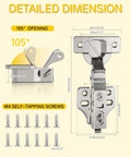 Detailed dimensions of Full Overlay Soft Close Cabinet Hinges 20 Pack with M4 self-tapping screws for easy installation.