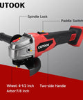 Heavy Duty Brushless Cordless Angle Grinder 4 1/2 Inch with spindle lock, paddle switch, and two-side handle for tough cuts.