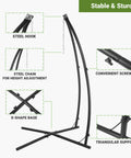 Heavy Duty Hammock Swing Stand With Solid Steel Construction, Easy Ten Minute Assembly, Includes Buckle And Spring Hook, Outdoor Or Indoor Use, 330 Lb Capacity, Sturdy C Frame Stand For Patio Deck Yard Or Porch