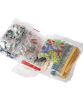 Top Shelf 1490 Piece Electronic Component Assortment Box Packed With Colorful Leds Transistors Resistors And Capacitors in sealed bags.