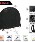 Outdoor Waterproof Log Rack Cover Heavy Duty Windproof UV Resistant Tarp with details of hook, zipper, buckle, and protection elements