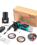 Tough As Nails Mini Angle Grinder 12V Cordless Rechargeable Power Tool with battery, charger, blades, and manual for quick cuts.