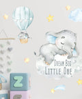 Blue Watercolor Elephant Wall Decals For Kids Room With Moon And Stars Hot Air Balloon Theme Sticker Set Sweet Dream Big Little One