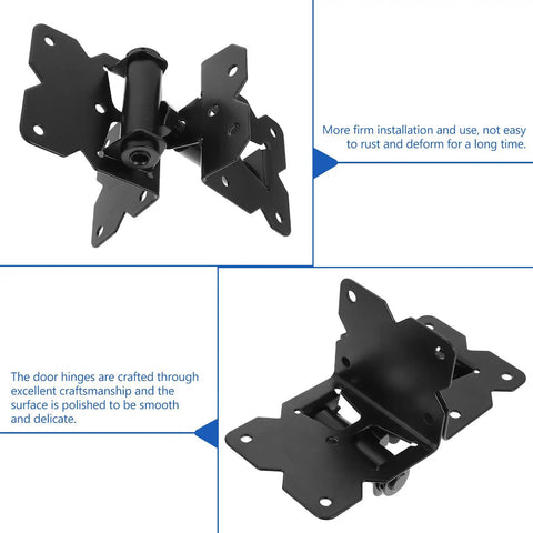Close-up of Two Pack Heavy Duty Gate Hinges Built Tough Rock Solid Heavy Lifters With Rust Resistant Stainless Steel for smooth operation.