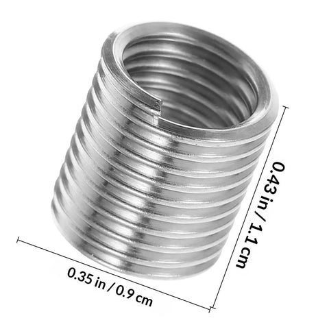 Close-up of Stainless Steel Threaded Screw Inserts M8 Thread Repair Kit For Automotive Maintenance And Mechanical Equipment 