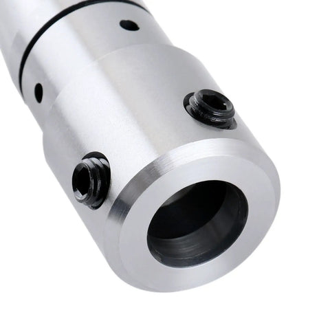 Close-up of R8 To Three Quarter Inch Weldon Shank Arbor Adapter for milling machines, showing the metal finish and design details.