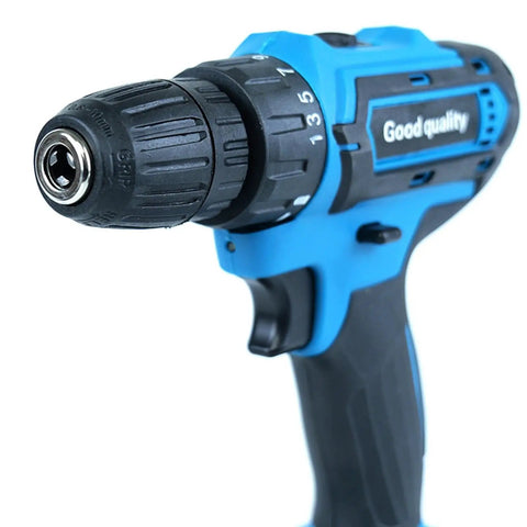 Heavy Duty Cordless Drill Set With 21V Rechargeable Battery And Brushless Motor Delivers Serious Punch close-up of the drill head and chuck.