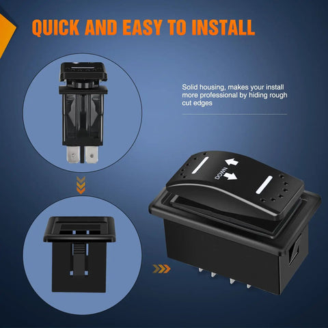 No Nonsense Reverse Polarity Switch 20A 12V 7 Pin Momentary On Off On Rocker Toggle Controller for easy installation.
