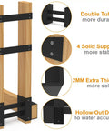 Outdoor Firewood Rack Brackets Kit For Quick Wood Piling And Storage Adjustable Log Stacking Stand For 2x4 Lumber Black Set Of 2 Heavy Duty Metal Brackets For A Neat Firewood Yard, showing wood assembly with black metal brackets, durability features highlighted.