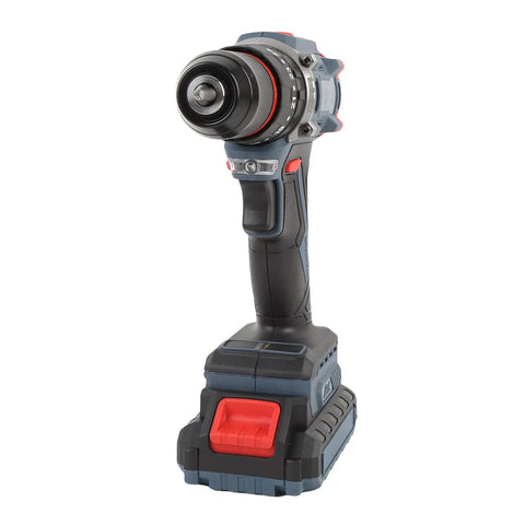 Heavy Duty Cordless Drill Driver With 1500 Rpm Max Spin And 25 Torque Settings High Low Gear Reversible Operation No Sweat Performance Rock Solid Go Getter For Garage Fixes And Weekend Builds with LED light and steel handle.