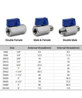 SS304 Stainless Steel Mini Ball Valve With Smooth Quick Turn Handle for secure fluid control, varied sizes including DN6, DN8, DN10.