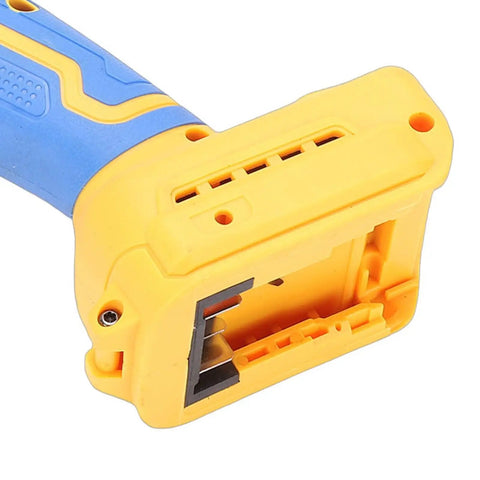 Close-up of the handle of the Badass Cordless Cut Off Tool Featuring Heavy Duty Brushless Motor And Hella Fast 19000 Rpm Speed To Rip Through Metal Wood Plastic And Stone With Detachable Dust Shield.